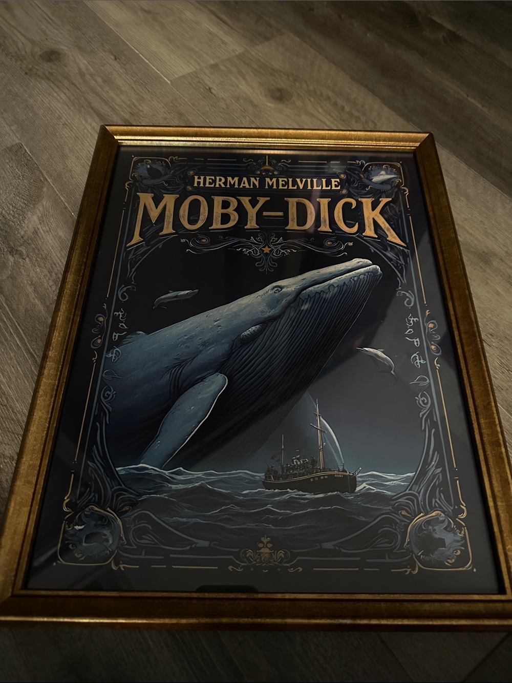 Moby-Dick Framed Art Print in Blue and Gold
